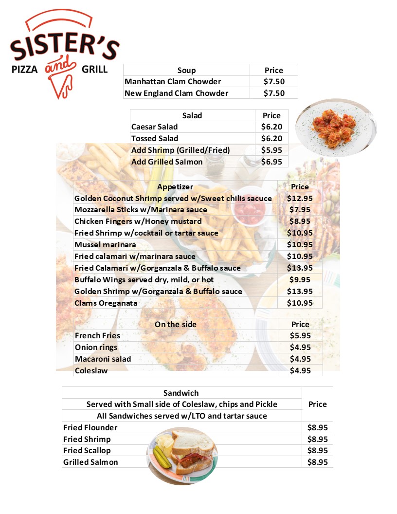 Sisters Pizza and Grill | 147 Cherry Tree Farm Rd, Middletown Township, NJ 07748 | Phone: (732) 615-9800
