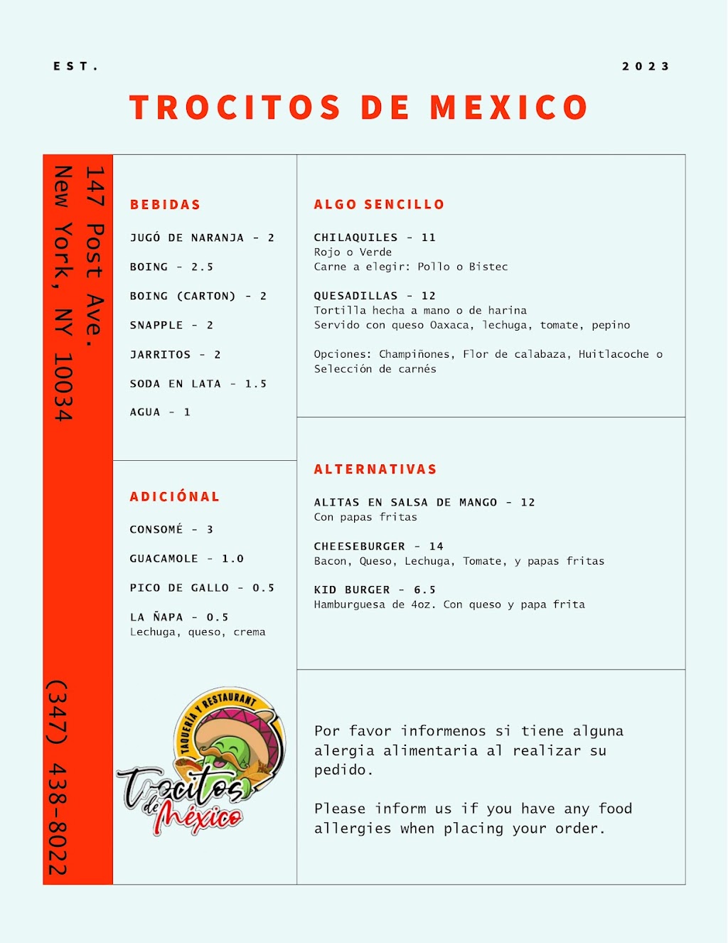 Trocitos De Mexico | 147 Post Ave, New York, NY 10034 | Phone: (347) 438-8022